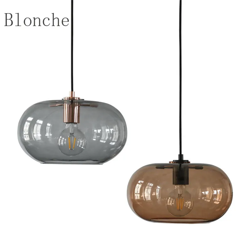 

Nordic Glass Pendant Lamp 30cm Clear/smoky/amber Chandelier Industrial Style Restaurant Bedroom Aisle Interior Decoration Lamps