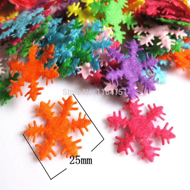 100pcs/lot BIG Colorful Felt Snowflake Patch Non-Woven Fabric Applique Edelweiss 25mm Festival Decor, DIY Work