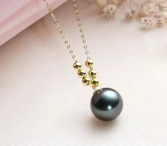 Jewellery 11-12mm Natural Tahiti Black Pearl 18K Pendant pendant 18k Chain