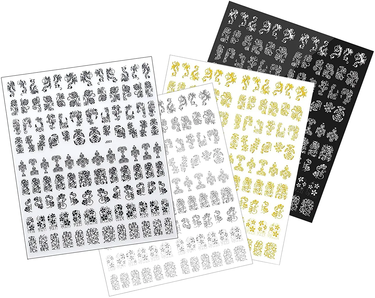 Warm Girl 4sheet 3D Flower Nail Art Stickers DIY Nail Decoration Tools(Glod Sliver Black White)