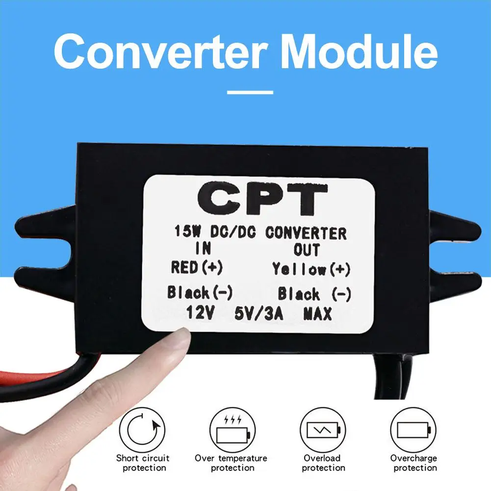 

DC-DC Converter Module 12V to 5V 3A 15W Double USB Step Down Power Output Adapter Car Potting Waterproof Power Supply Module