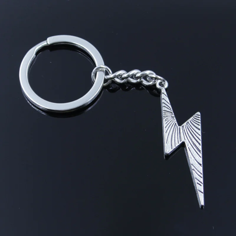 New Fashion Men 30mm Keychain DIY Metal Holder Chain Vintage Fulmination Lightning 50x14mm Silver Color Pendant Gift
