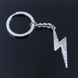 New Fashion Men 30mm Keychain DIY Metal Holder Chain Vintage Fulmination Lightning 50x14mm Silver Color Pendant Gift