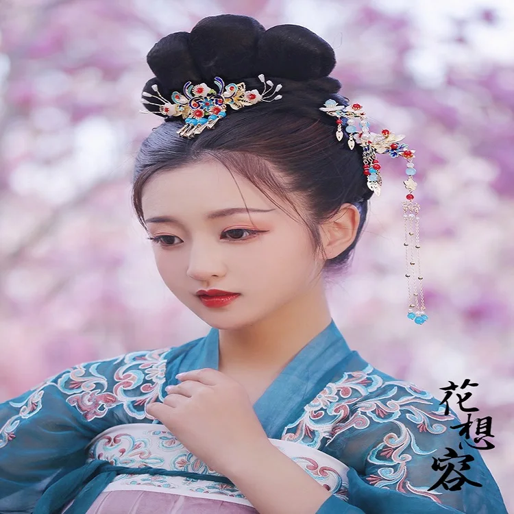 The headwear of Hanfu girl princess 3 piece good quality flower Chinese vintage headwear for wedding