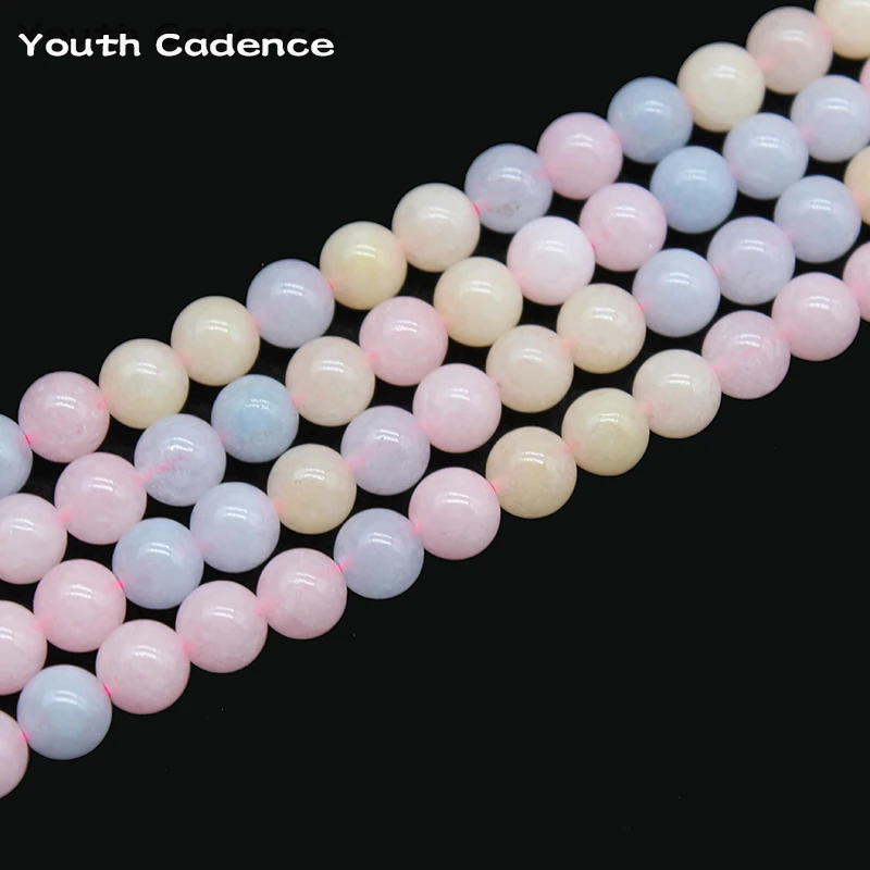 Colorful Morganite Stone Beads Smooth Round Loose Spacer Beads for Jewelry Making 6 8 10mm  DIY Bracelet Accessories  Charms15''