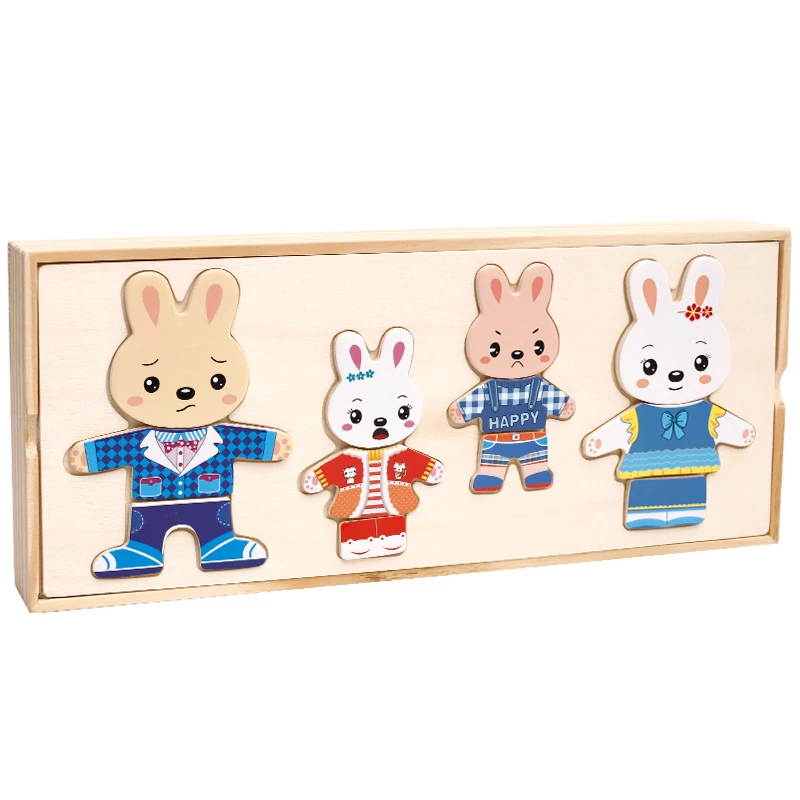 Cartoon Wooden Toy Rabbit Changing Clothes Puzzles Montessori Educational Dress Changing Jigsaw Puzzle Toys Children Kids Gifts