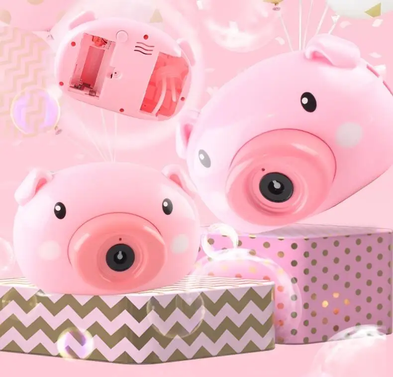 Cute Cartoon Pig Camera Bubble Machine Outdoor Electric bubble machine Automatic Bubble Machine Bath kids toys party toys