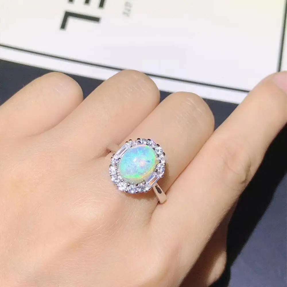 

Real and natural opal Ring 925 sterling silver for Man Or For Woman gem 8*10mm