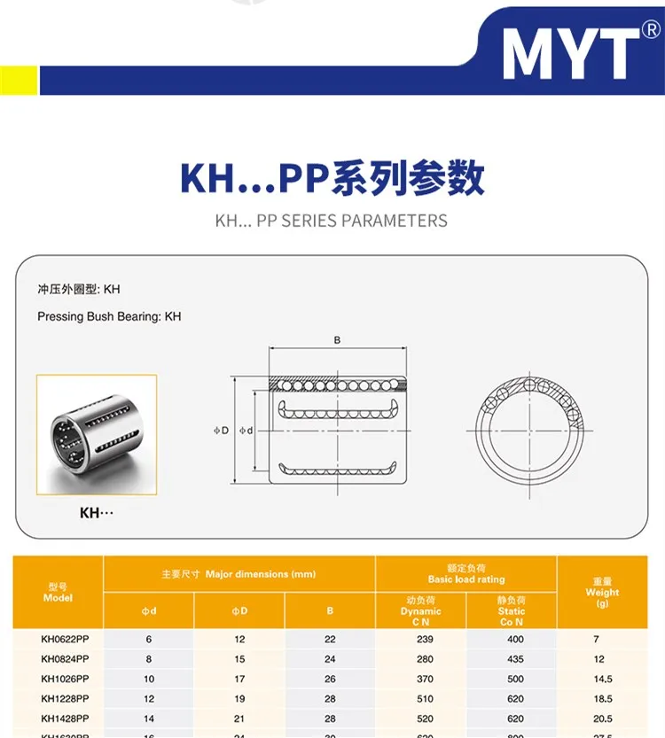 10 Stück MYT Linear-Kugellager KH0622PP KH0824PP KH1026PP KH1228PP KH1428PP KH1630PP KH2030PP KH2540PP KH3050PP Kompakttyp – Detail 1