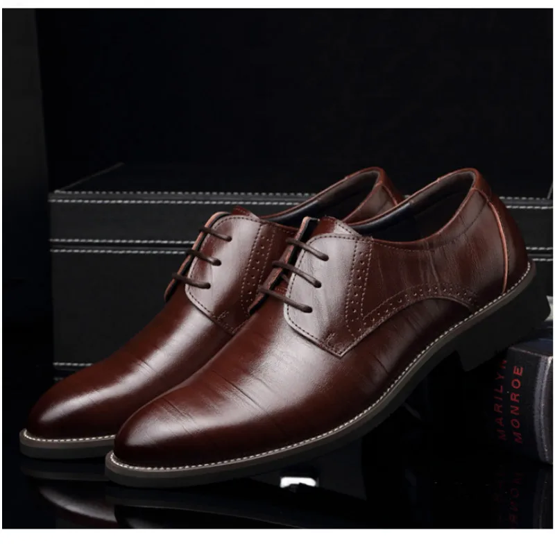 PHLIY XUAN New 2019 Men Dress Shoes Leather Formal Wedding Shoes Oxford Office Shoes Zapatos Hombre Brown Shoes Plus Size 38-48