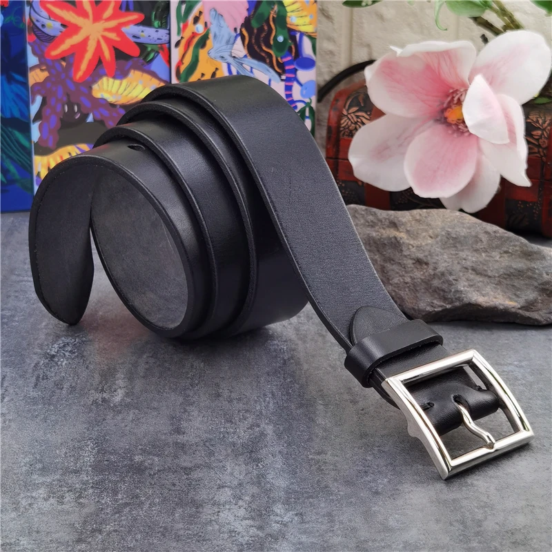 Stainless Steel Belt Buckle Mens Belts Luxury Thick Genuine Leather Belts For Men Ceinture Leather Belt Man Male Belts SBT0018
