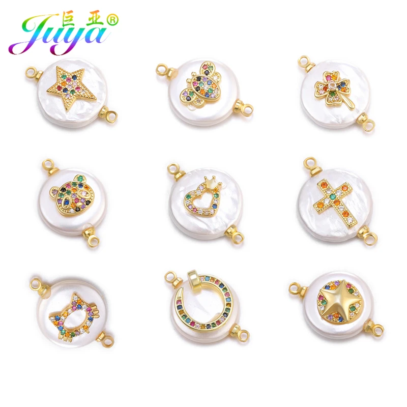 Juya DIY Connectors Supplies Cubic Zirconia Charms Shell Pearls Connectors Accessories For Women Earrings Bracelet Making