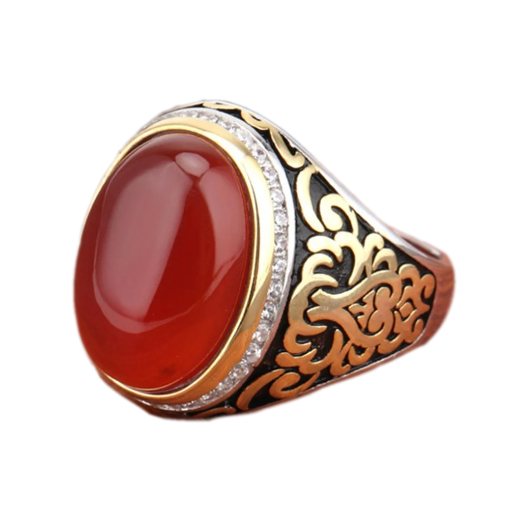 BOCAI New exquisite dignified hollow carved turquoise unisex s925 pure silver men ring