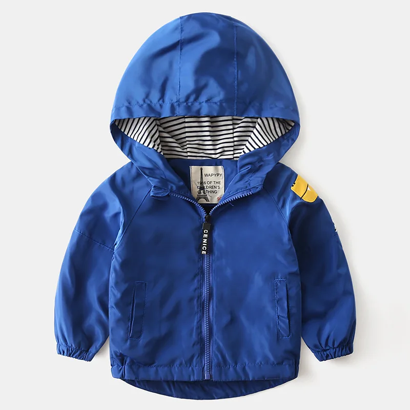 Children Clothing New Autumn Winter Spring 2021 Windbreaker Hooded Cartoon Striped Zipper Top Hardshell Jacket For Boys