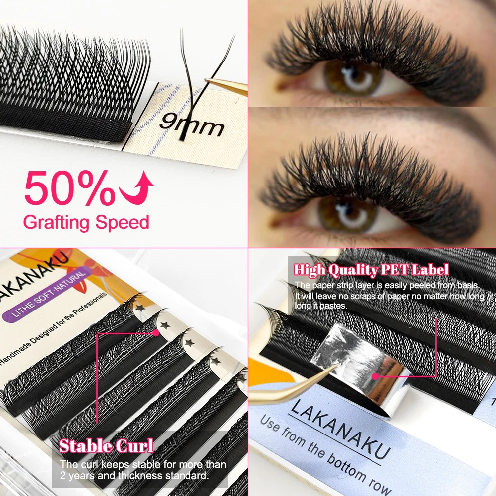 LAKANAKU Y Eyelashes Shape Flowering Lashes cilia and brazilian volume 8-15mm Size Lashes All Cilios Y Tray Eyelash Extension