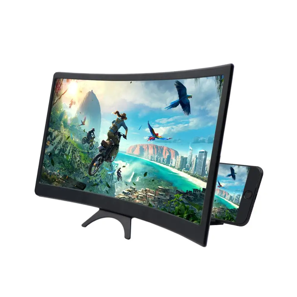 L6 12 inch Curved Phone Screen Amplifier HD 3D Video Mobile Phone Magnifying Glass Stand Bracket Foldable Phone Holder Projector