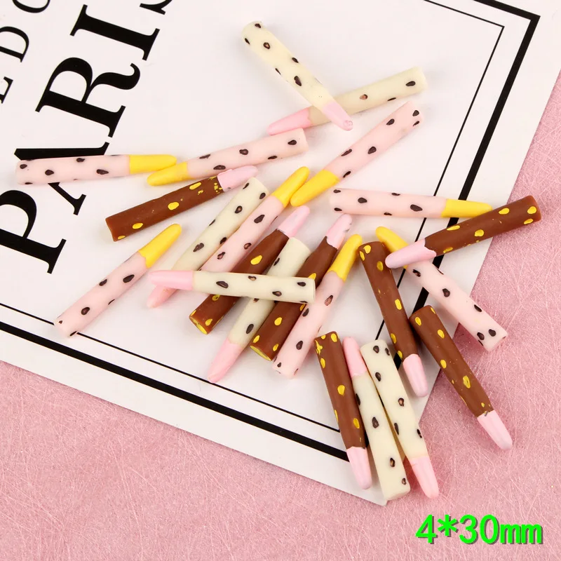 4*30mm Colorful Chocolate Bars Shape Resin Cabochon Ornament Accessories Girl Hair Jewelry Decoration Clay  Beads 40pcs