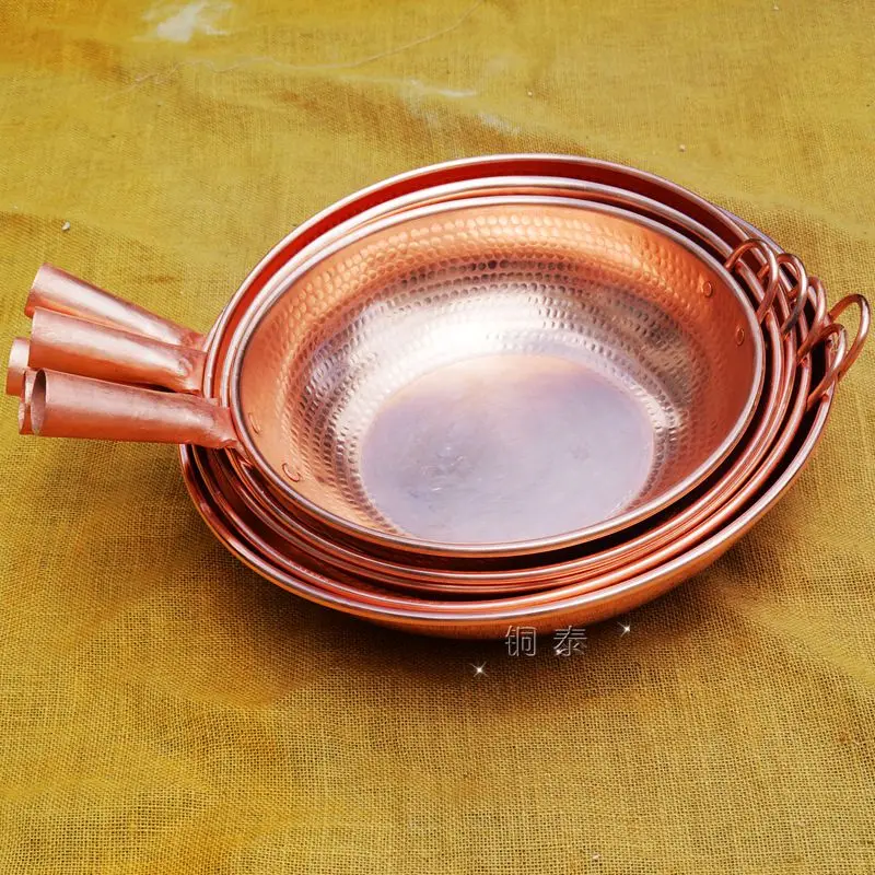 

1 PC Pure Copper Wok Frying Pan Induction Cooker Use Double/Single Handle Thick Handmade Wedding Gift