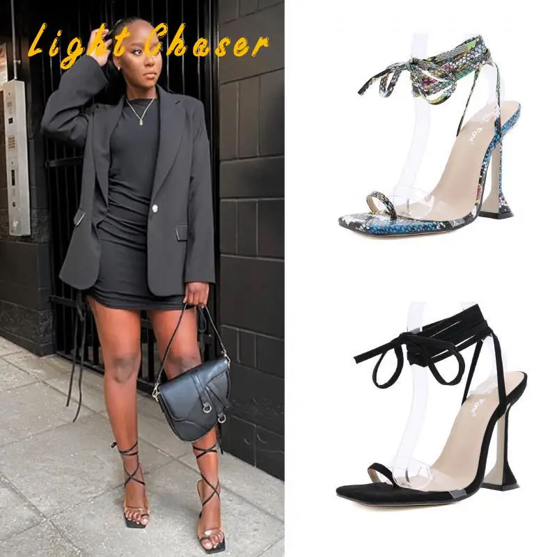 

Ladies Shoes Sandals Cross Strappy Sexy Leopard Summer Women Zapatos De Mujer Tacon Pumps Cross-strap Bright Diamond Gladiator