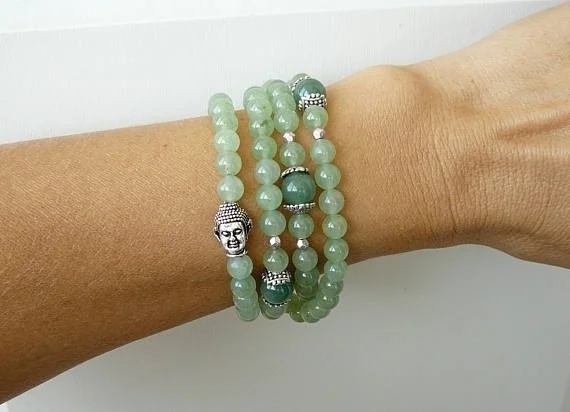 108 mala necklace Green Aventurine bracelet 108Mala Buddha beaded bracelet Yoga healing jewelry Buddhist