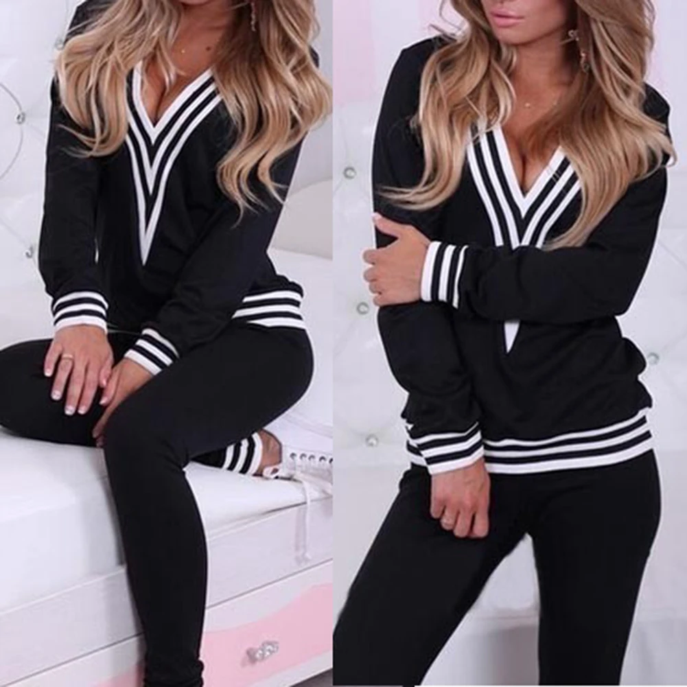 2pcs/Set Women\'s sports suit Large Plus Size tracksuit  sweater+pants two piece set Top And Pant Sportwear Warm Matching S