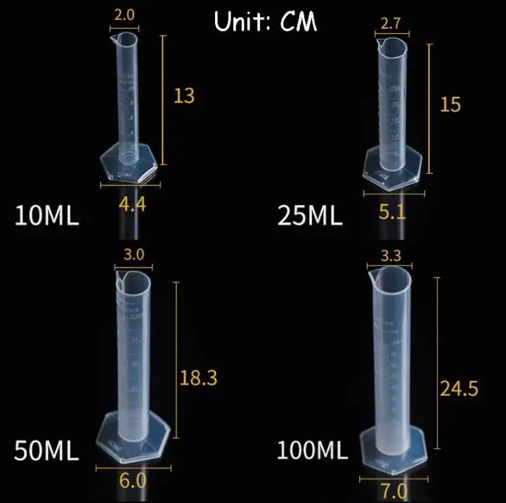 200pcs 10/25/50/100ml Transparent Plastic Measuring Cup Cylinder Trial Liquid Tube Laboratory Test Graduated Jar Tool SN3759