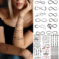 Pegatinas de tatuaje de símbolo infinito para mujer, tatuajes temporales infinitos, tatuajes falsos impermeables, mariposa, verso femenino, ECG, Cruz