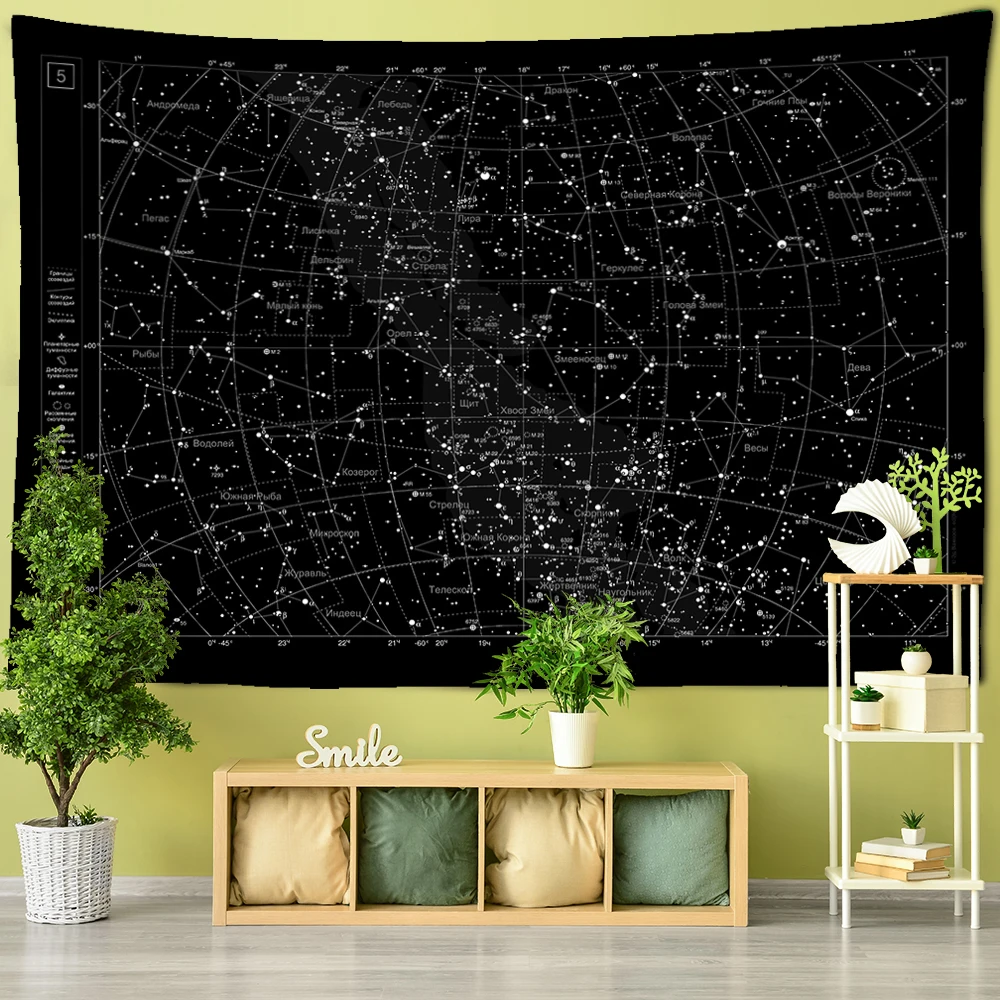 Tapestry Wall Wall Hanging Northern Hemisphere Sky Map Star Constellations Tapestry Black Background Interstellar Sky Wall Decor