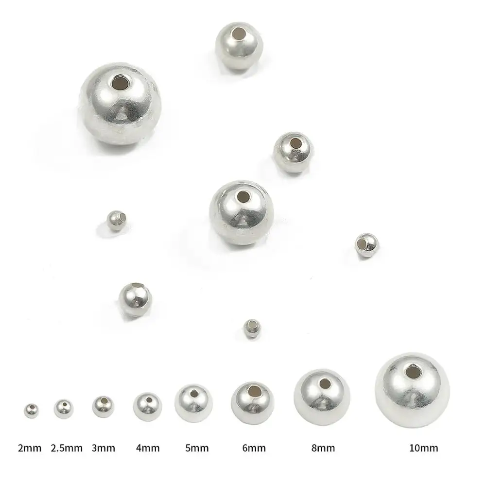 

2/3/4/5/6/8/10 mm 925 Sterling Silver Round Spacer Loose Beads Ball End Seed Beads For DIY Jewelry Making Necklace Accessories