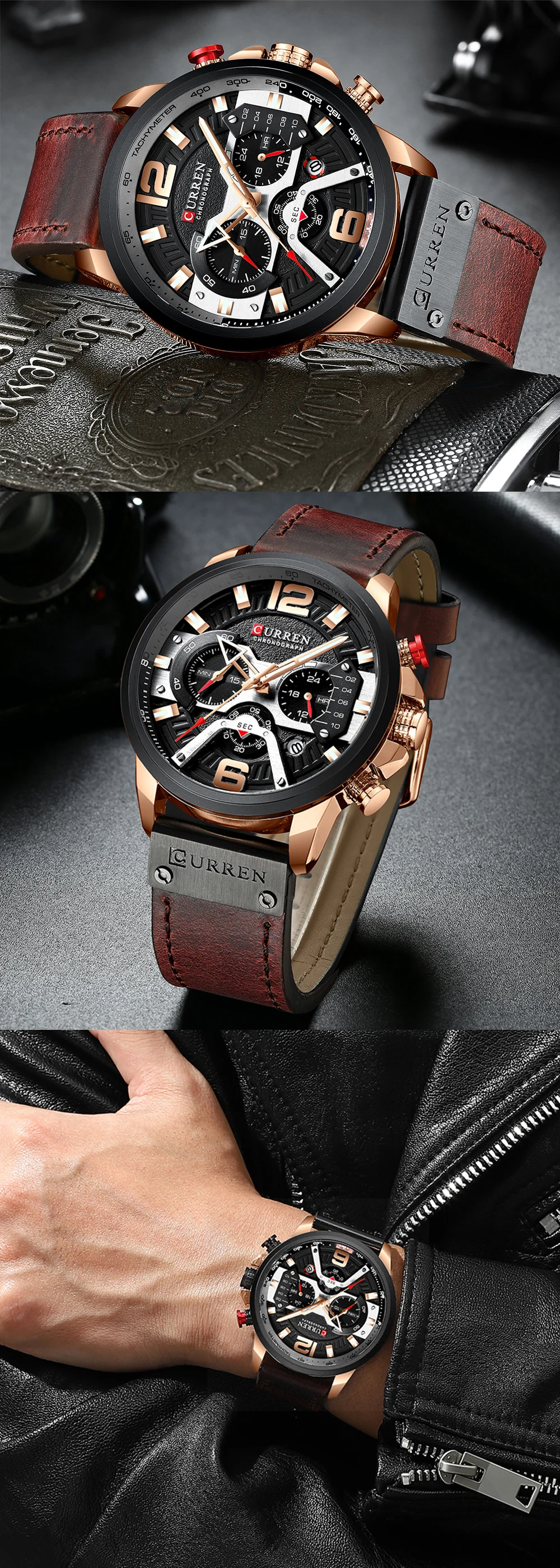 CURREN Neue männer Casual Sport Chronograph Blau Top Marke Luxus Military Leder Uhr Kalender Uhr Relogio Masculino – Detail 7