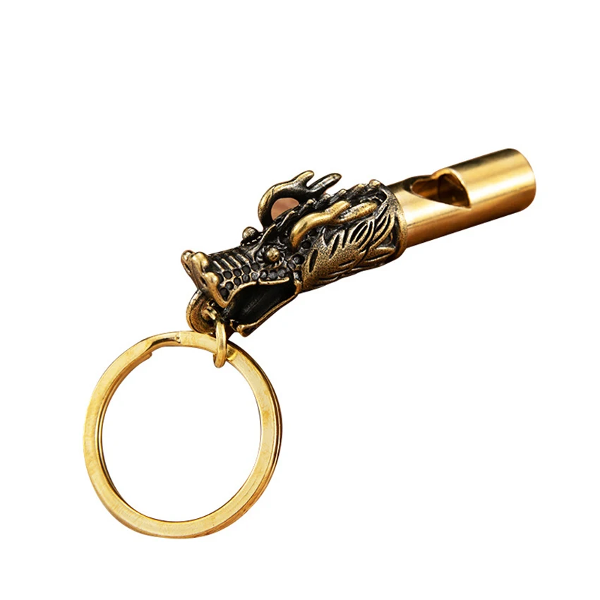 Copper Wild Dragon Keychain Pendants Outdoor Referee Whistle Vintage Wild Survival Whistles