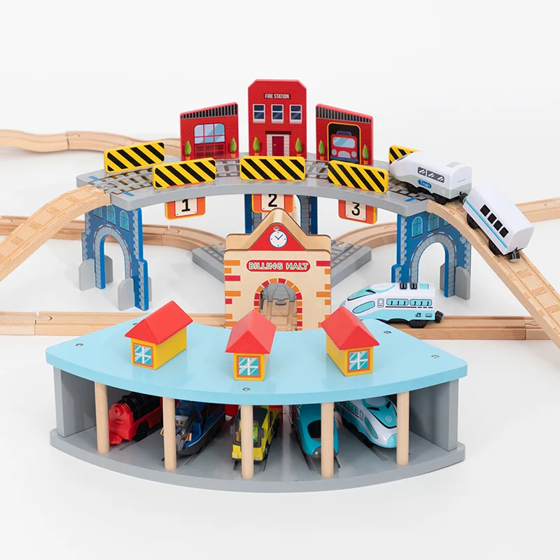 

Wooden Train Bulk Track Accessories Parking Garage Series Track Scene Educational DIY Toys For Children