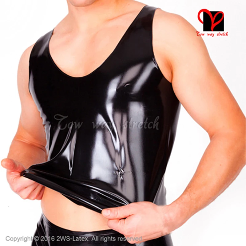 Imagem -02 - Sexy Preto Látex Tanque sem Mangas Camisa de Borracha Muscular Undershirts Encaixe Apertado Superior Clássico Singlet Tamanho Grande Xxxl Sy014