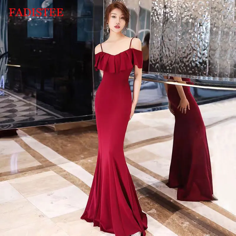 

Plus size Burgundy trumpet strap elegant mermaid vestidos de fiesta de noche prom party Evening Dresses robe de soiree 2020 new