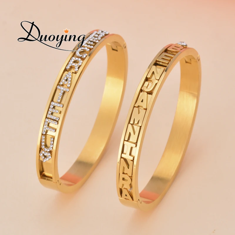 Imagem -06 - Duoying Pulseiras com Nome Personalizado Bracelete Deslizante de Zircônia com Berloque de Nome Personalizado