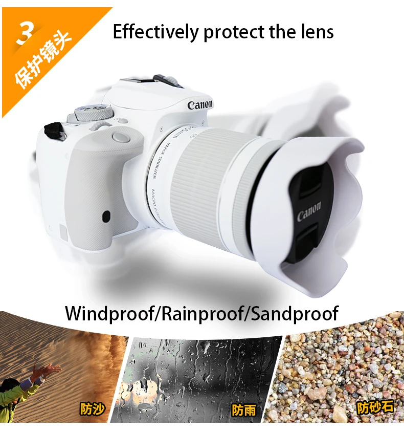 BIZOE-Capucha de lente de cámara Canon, accesorios de cámara bloqueados blancos, EW-63C, 18-55, STM, SLR, 800d /760d /750d /700d /200d /100d, 58mm