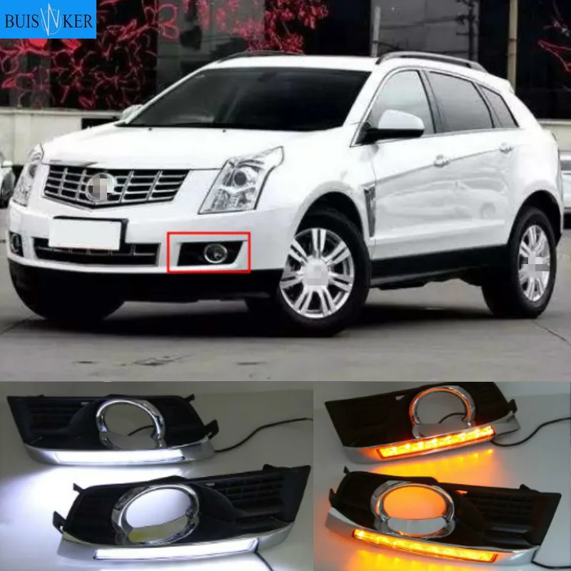 

12V LED DRL Daytime Running Light For Cadillac SRX 2016 2015 2014 2013 2012 Daylight Fog Lamp Yellow Turn Signal Style Relay