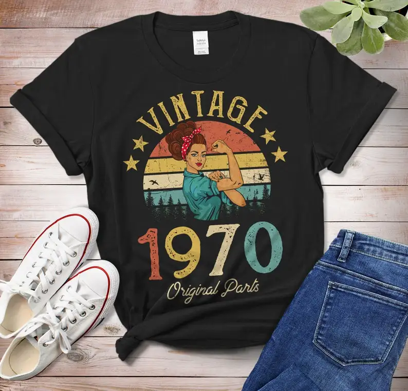 

Vintage 1970 T-Shirt Made in 52th birthday years old idea Classic Shirt for Women 100% Cotton O Neck Short Sleeve Girl Top Tee