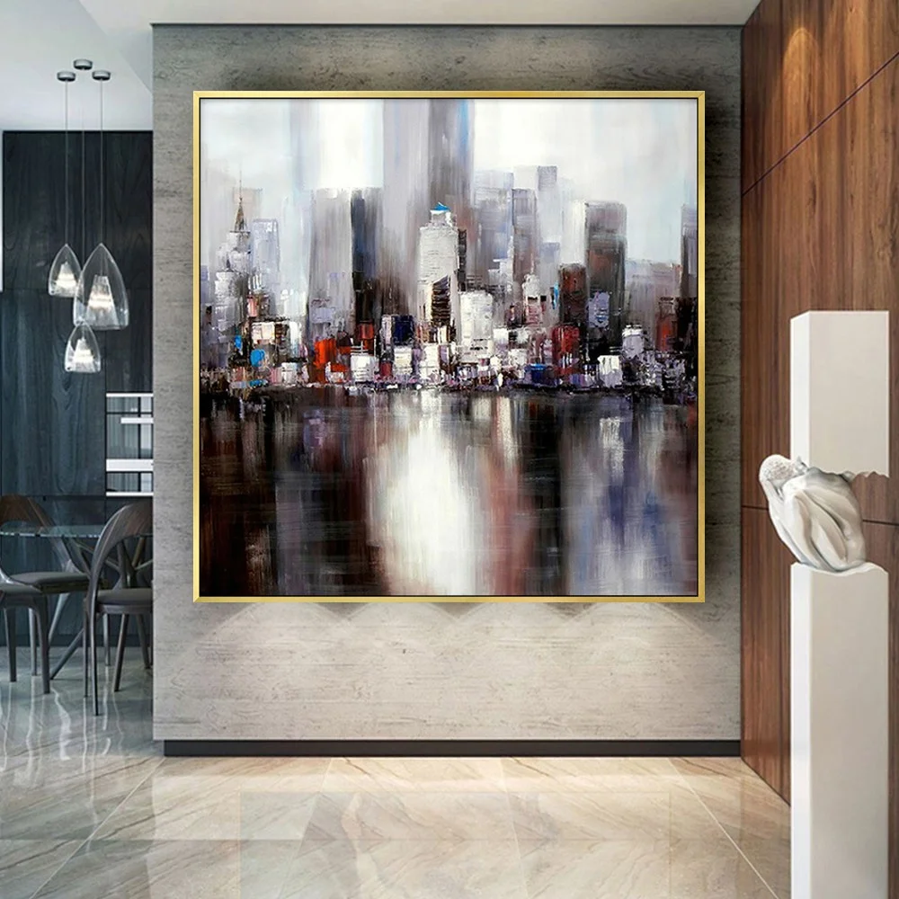 

large city View wall paintings handpainted Oil Painting On Canvas Nordic style Handmade Wall Art Modern Home Bedroom Decoration