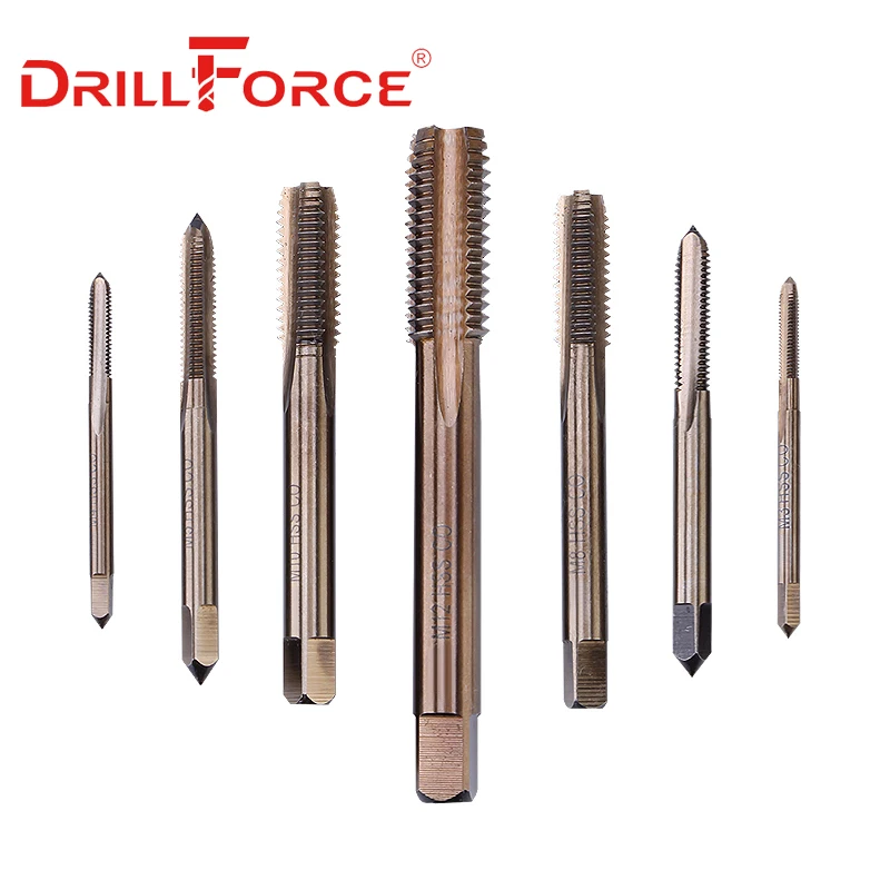 Drillforce 10PCS M2-M12 Cobalt Screw Tap Drill Bits HSSCO Machine Taps For Metal Stainless Steel(M2 M2.5 M3 M4 M5 M6 M8 M10 M12)