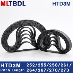 HTD 3M Timing Belt 252/255/258/261/264/267/270/273mm 6/9/10/15mm Width RubbeToothed Belt Closed Loop Synchronous Belt pitch 3mm