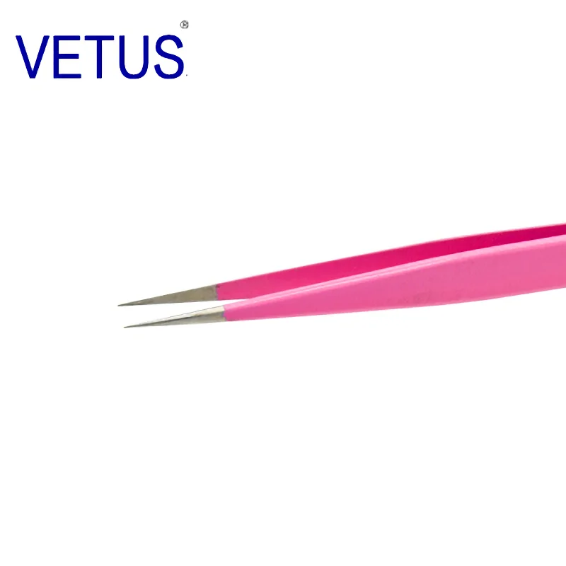 VETUS CS-12 Pink Tweezers Anti -acid Anti-alkali Corrosion-resistant ESD Anti-Static Pincers Eyelash Grafting Blooming Tool