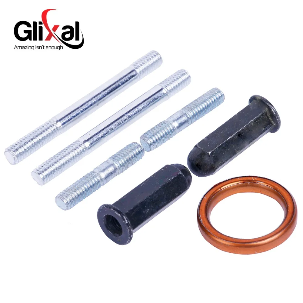 Glixal GY6 50cc 150cc Intake & Exhaust Studs Nuts Set with Exhaust Gasket for Chinese Scooter Moped 139QMB 157QMJ Engine