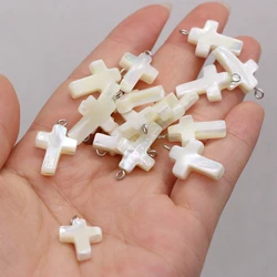 yachu 5pcs Natural Mother-of-pearl Shell Cross-shaped Pendant For Making DIY Necklace Bracelet Size 13x21mm Gift