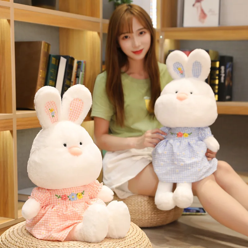 50/65cm Kawaii Cute Milk Rabbit With Floral Skirt Animals Cartoon Bunny Stuffed Plush Toys Pillow For Baby Girls Birthday Gifts