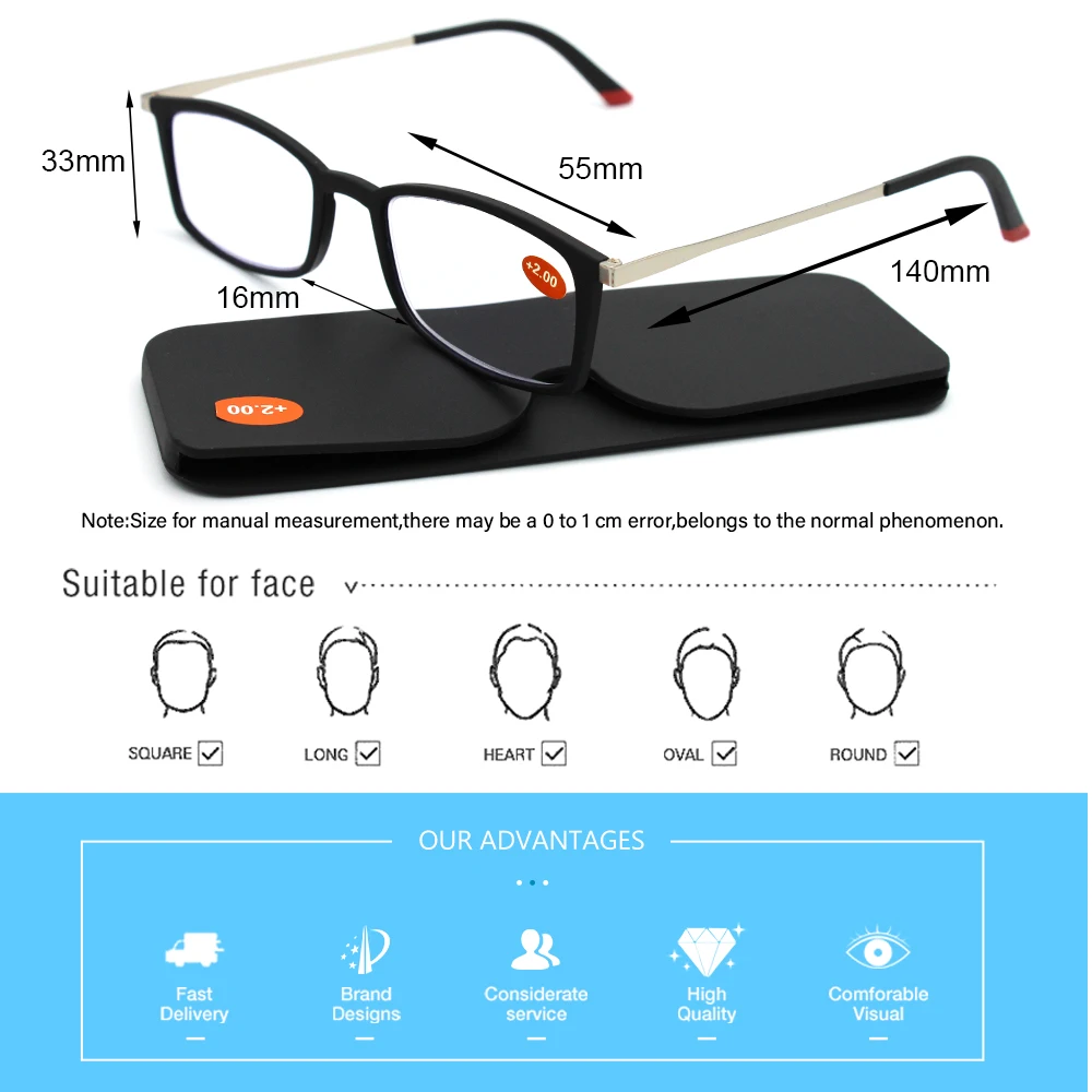 KAEDEK Ultralight Reading Glasses Men Women Unbreakable Glasses High-definition Resin Glasses Presbyopic Prescription Eyewear