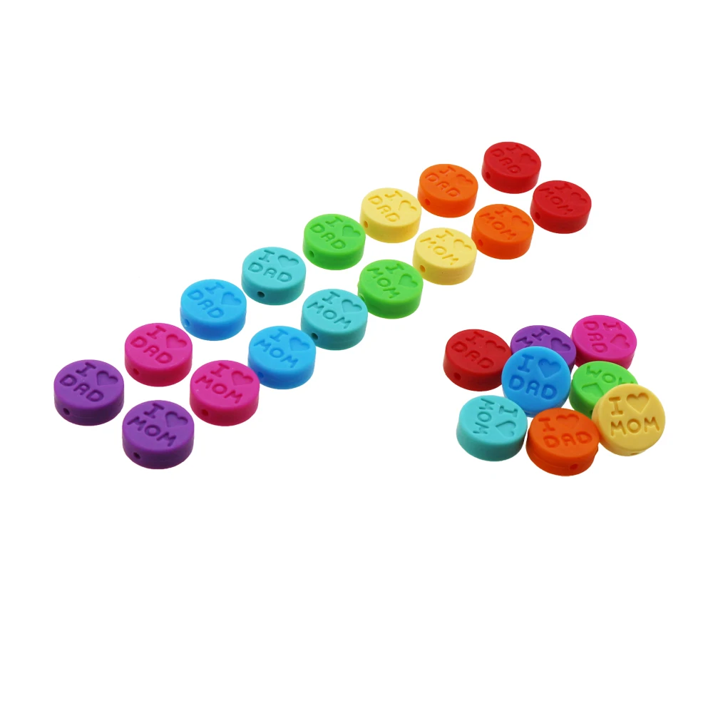 10pcs/Lot Silicone Beads Letter  I Love Mom/DAD DIY Pacifier Clips Jewelry Necklace Teething Accessories Baby Chew Teether