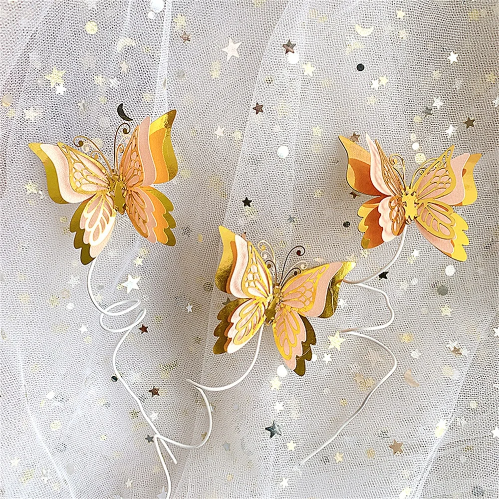 3Pcs Gold Butterfly Cake Topper 4D Butterfly Decorations Girls Birthday Cake Decorations Baby Shower Wedding Party Decors