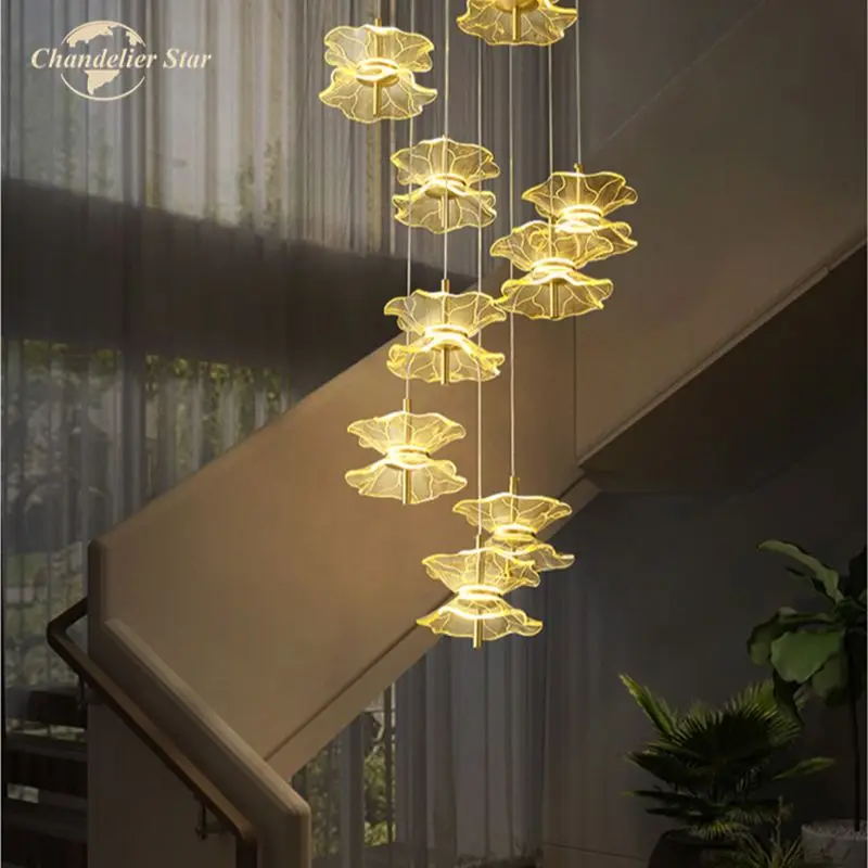 Nordic LED Chandeliers Lighting Modern Copper Acrylic Jellyfish Pendant Hanging Lights LIving Room Staircase Bedroom Lamps