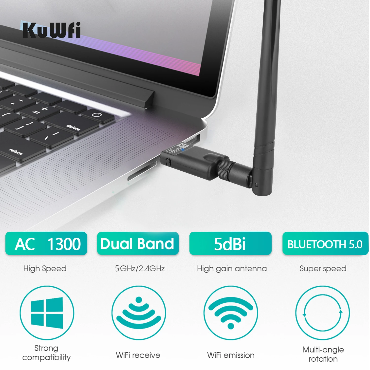 KuWFi USB Wifi адаптер двухдиапазонный 300/1300mbps 5G Wi-Fi антенна USB Ethernet ПК адаптер Bluetooth5.0 Wifi ключ AC Wifi приемник